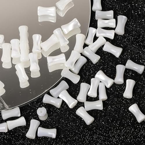 Image of HAAMIIQII Natural White Mother of Pearl Shell Beads 4x8mm Bamboo Shape Semi Precious Stone Loose Gemstone Beads for Jewelry Making Strand 15 Inch (45-48pcs)