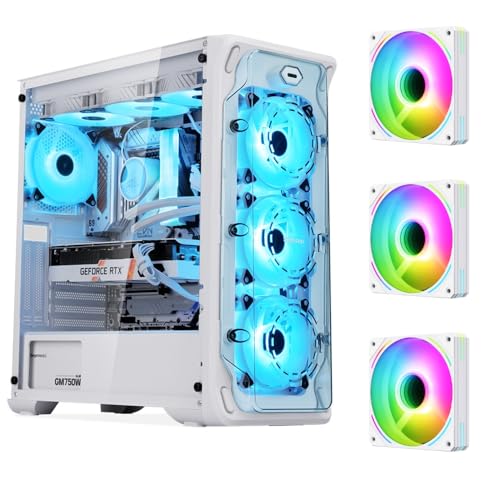 SEGOTEP LUX 360 - EATX/ATX Gaming Desktop Case with 3D Ring Design Panel - Compatible with 240mm/280mm/360mm AIO Liquid Cooler & Vertical GPU - Acrylic Panels - Three ARG Fans Included - White Color