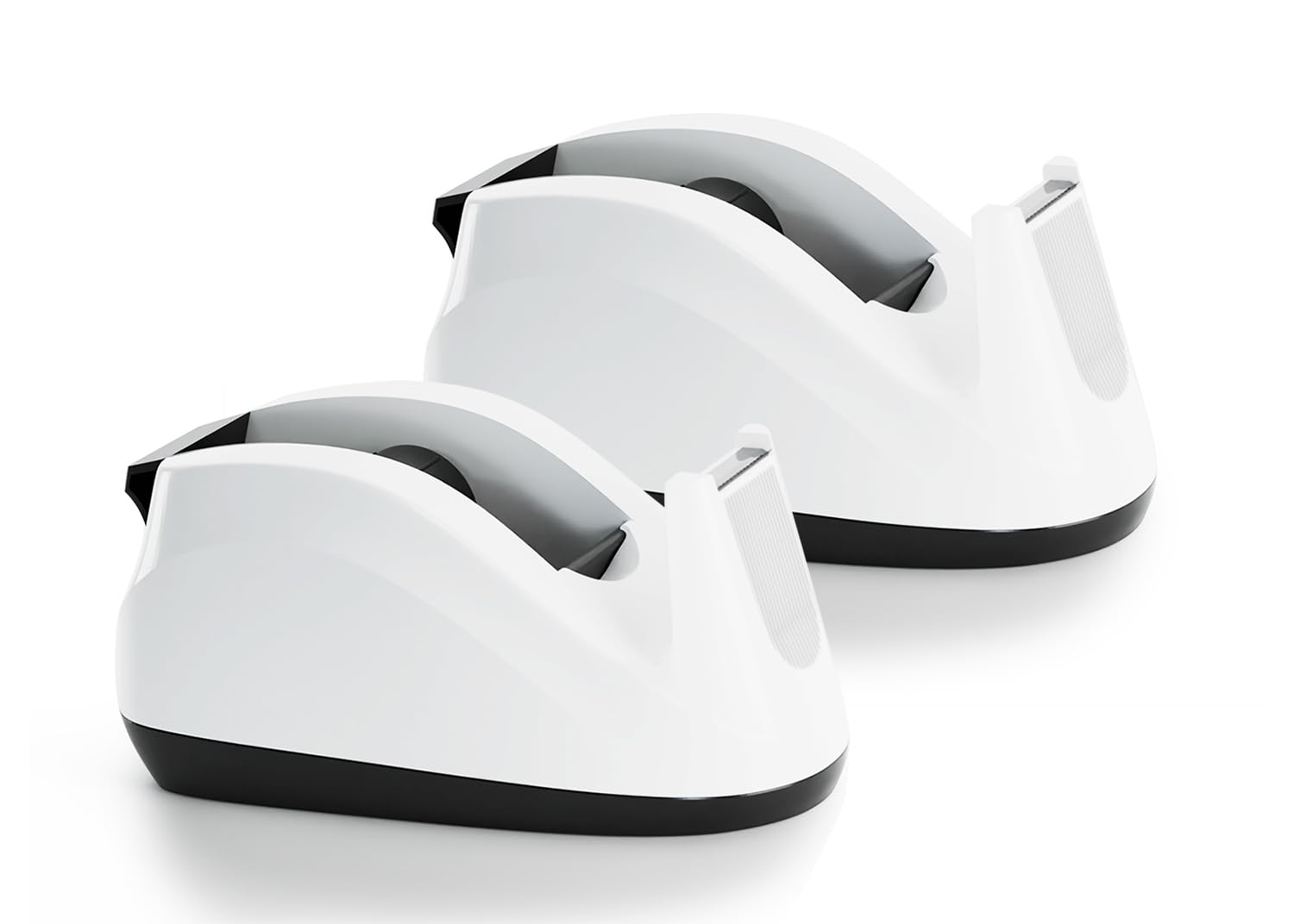 BeeChamp Heavy Base Nonskid Desk Tape Dispenser One-Hand Dispensing, White, 2 Pack