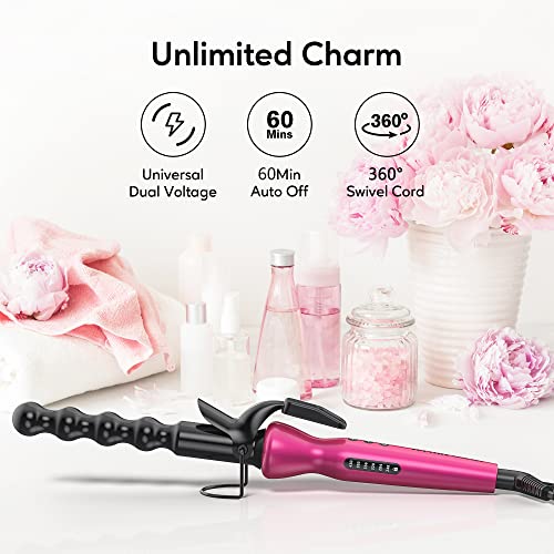 Terviiix Bubble Wand Curling Iron With Clamp, Tourmaline Ceramic Curling Wand For Long Hair & Short Hair, Spiral Curling Iron For Long-Lasting Defined Curls & Waves, Dual Voltage, Glove, Pink #TOP5