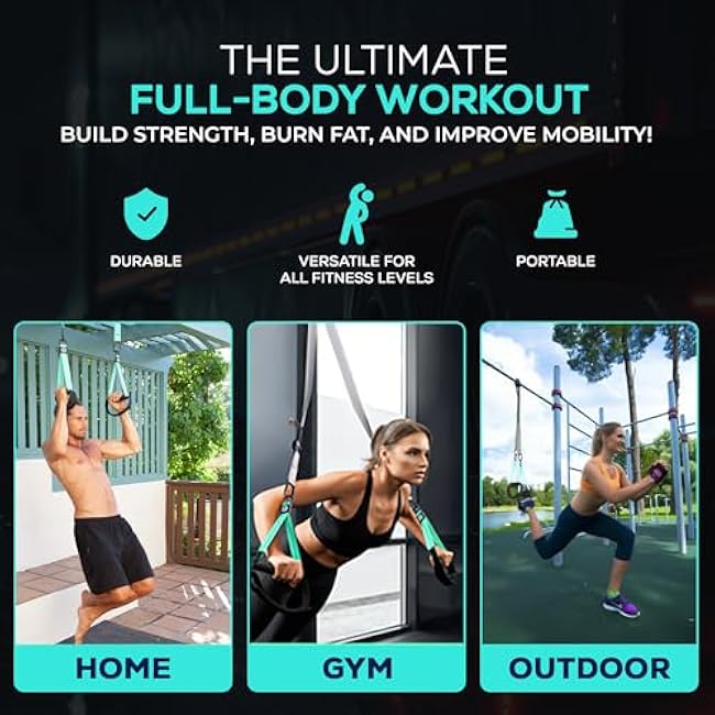 All In One Suspension Trainer Kit, Full Body Workout at Home, Exercise Straps That Will Help You Build Muscle, Burn Fat and Improve Mobility