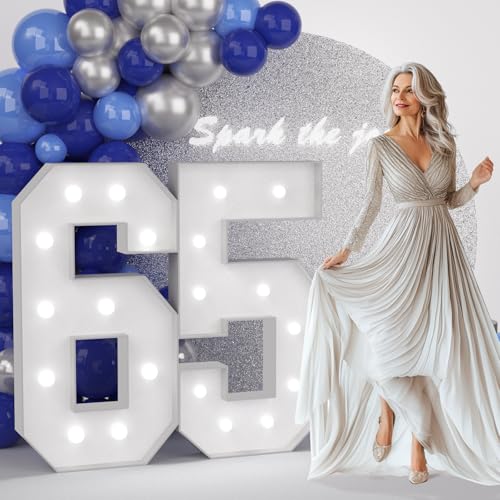 Image of 4FT 65 Marquee Numbers, Large Light Up Numbers 65 for 65th Birthday Decorations Cool White Light Number 65 for Anniversary Birthday Party Decor