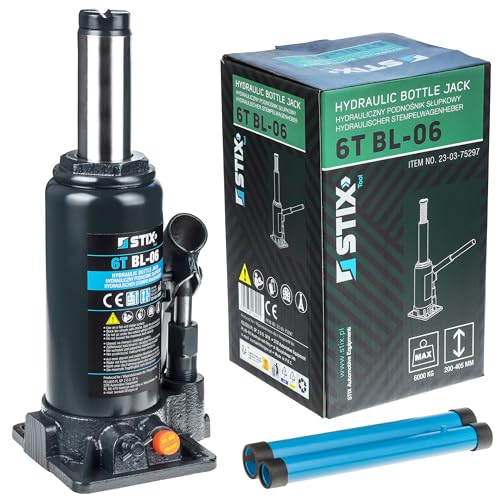 STIX Hydraulischer Flaschen-Wagenheber BL-06, Stempelwagenheber mit 6 Tonnen Tragkraft, 200-405 mm Hubhöhe, Kompakt-Wagenheber STIX Hydraulischer Flaschen-Wagenheber BL-06, Stempelwagenheber mit 6 Tonnen Tragkraft, 200-405 mm Hubhöhe, Kompakt-Wagenheber