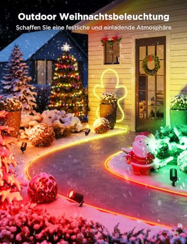 Foto von Govee Outdoor Neon LED Strip 10 m, IP67 Wasserdicht RGBIC LED Streifen mit 64+ Szenenmodi, Music Sync, App Steuerung für Hof Garten Weihnachten Deko, funktioniert mit Alexa und Google Assistant