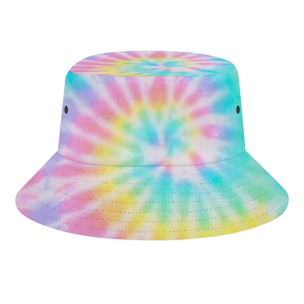 JopaJre Pastel Rainbow Tie Dye Bucket Hat for Women Men Sun Cap Fisherman Hat Packable Beach Caps Travel Outdoor
