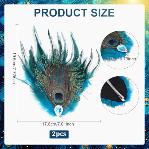 2 Piezas Pinza para Cabello con Plumas de Pavo Real miniatura 2