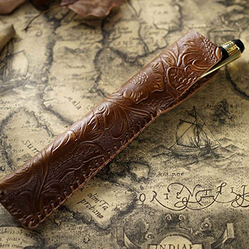 Mioyoow Leather Pen Case, Vintage Single Pen Pouch Pen Cover For Pens, Ballpoint Pens, Pencils #TOP3