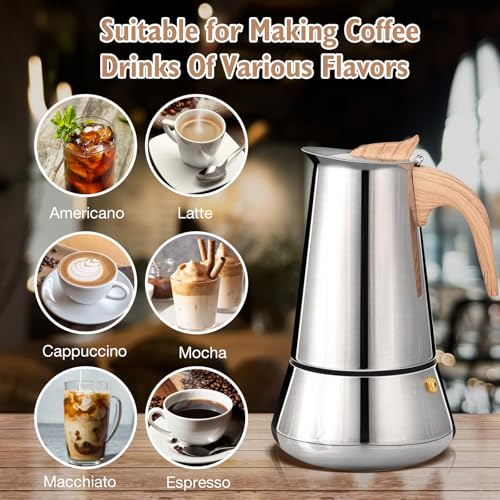 Cafetera italiana Romon de acero inoxidable 350ml que evita el óxido en gas y vitrocerámica 7