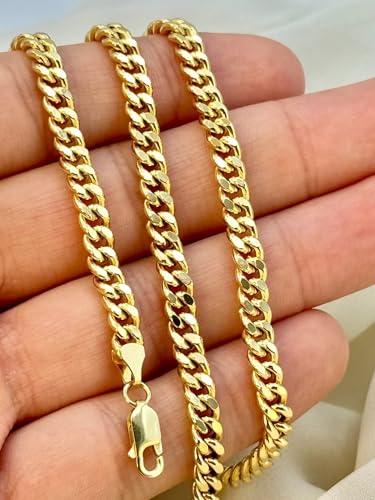 Real 10K Solid Yellow Gold Miami Cuban Link Chain Necklace for Men & Women Diamond Cut with Lobster Claw Clasp 10K Italian Gold Chain Jewelry (3.5mm - 5mm)4