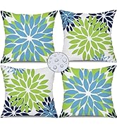 DFXSZ Green Blue Flower Pillow Covers 18x18 Inch Set of 4 White Blue Colored Throw Pillows Outdoo...
