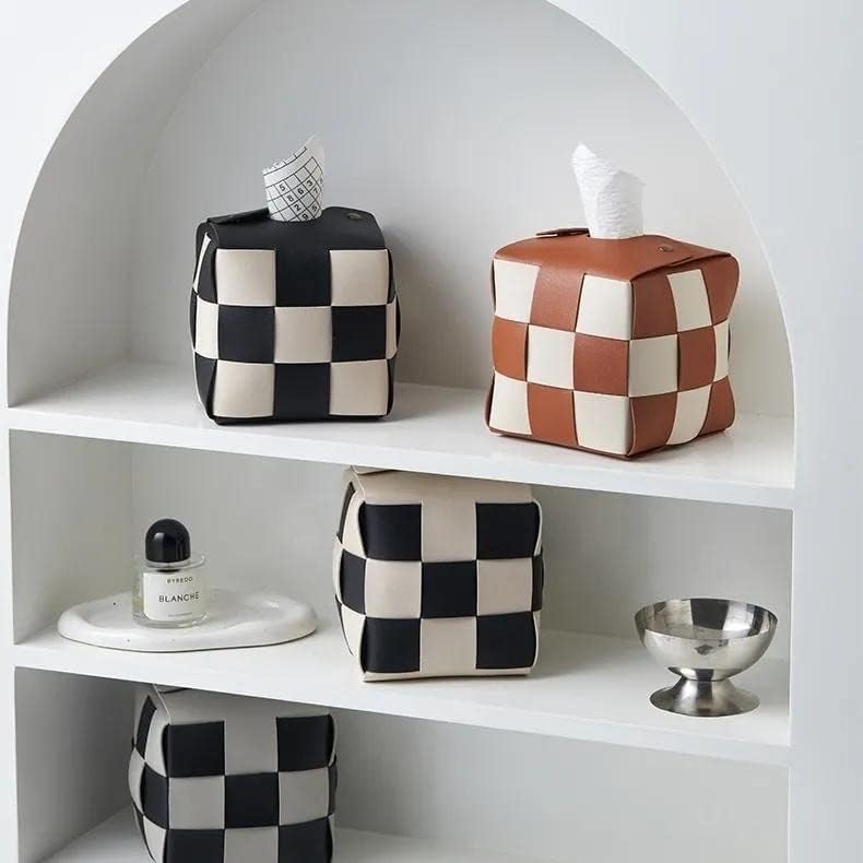 Miniatura 9 de Funda cuadrada para caja de pañuelos, soporte cuadrado de piel sintética, caja de papel de seda, organizador facial para escritorio de oficina,