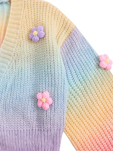 SHENHE Girl's Cute Flower Cardigan Open Front Chunky Knit Colorful Cropped Cardigan Sweater4
