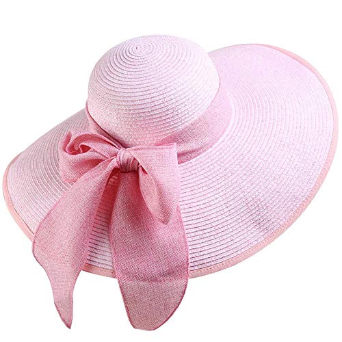 MGE Sombrero del Verano Elegante de señora Sol al Aire Libre de Las señoras del Sombrero de Paja del Visera de Fiesta de la Playa Playa Sombrero de Sol Plegable Sombrero de la Playa (Color : Pink)