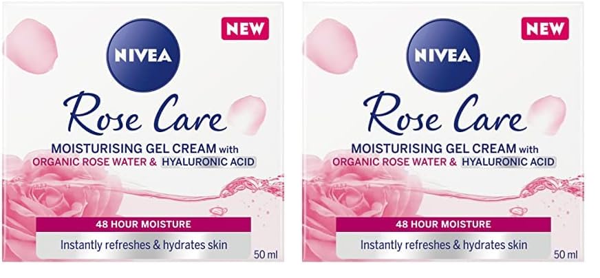 NIVEA Soft Rose 24h Day Cream (50 ml), Face Care with Rose Water and Hyaluron, Light Gel Face Cream for Smooth Delicate Skin, Moisturising Cream (Pack of 2)