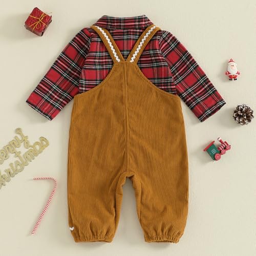 Image of Baby Boy Christmas Outfit Elf Newborn Romper Pants Set With Hat | Long Sleeve Bodysuit, Striped Romper Overalls Set, Baby Boy Elf Outfit, Fall Winter Clothes With Hat, My First Christmas.