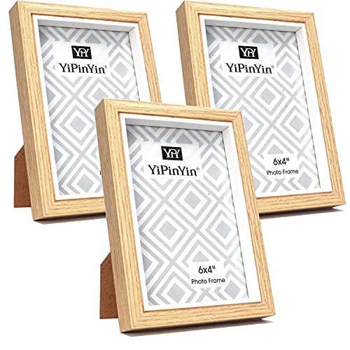 6 x 4‘’Wooden White Two Tone Picture Frame,Set of 3 4 x 6‘ Wooden Boxed Photo Frame in Perspex Window for Desktop or Wall Mount Oxford Premium Modern Thin Picture Frame