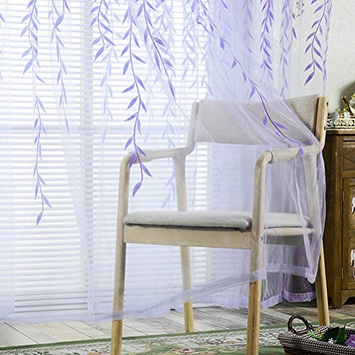 Cortina VORCOOL com cortinas drapeadas de janela com estampa de folhas de salgueiro cortinas transpa