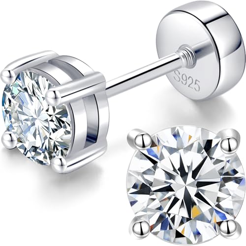 14K Gold Plated 925 Sterling Silver Moissanite Stud Flat Back Earrings for Women 0.06ct-2ct DF Color Brilliant Round Cut Jewelry Gifts