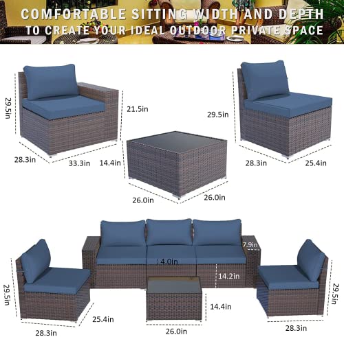 Alaulm Patio Furniture Sets 6 Pieces Patio Sectional Outdoor Furniture Patio Sofa Chairs Set All Weather Pe Rattan Wicker Couch Conversation Set With 5 Navy Blue Thickened Cushions & Coffee Table #TOP4