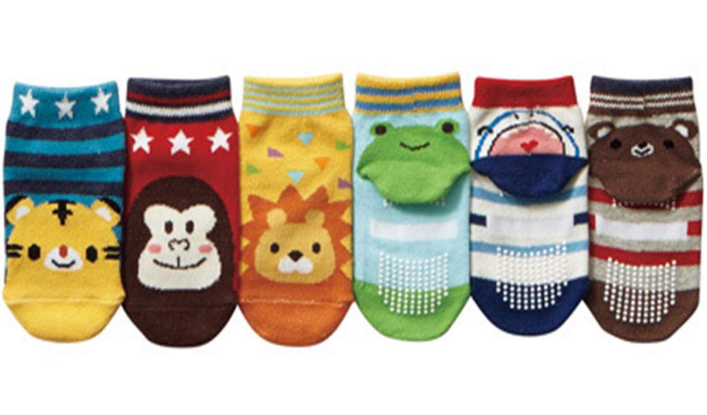 Baby Boy Socks 6 Pack Cute Cartoon Cotton with Grips Toddler Anti Slip Ankle Walker Crew Socks 3-30 Months