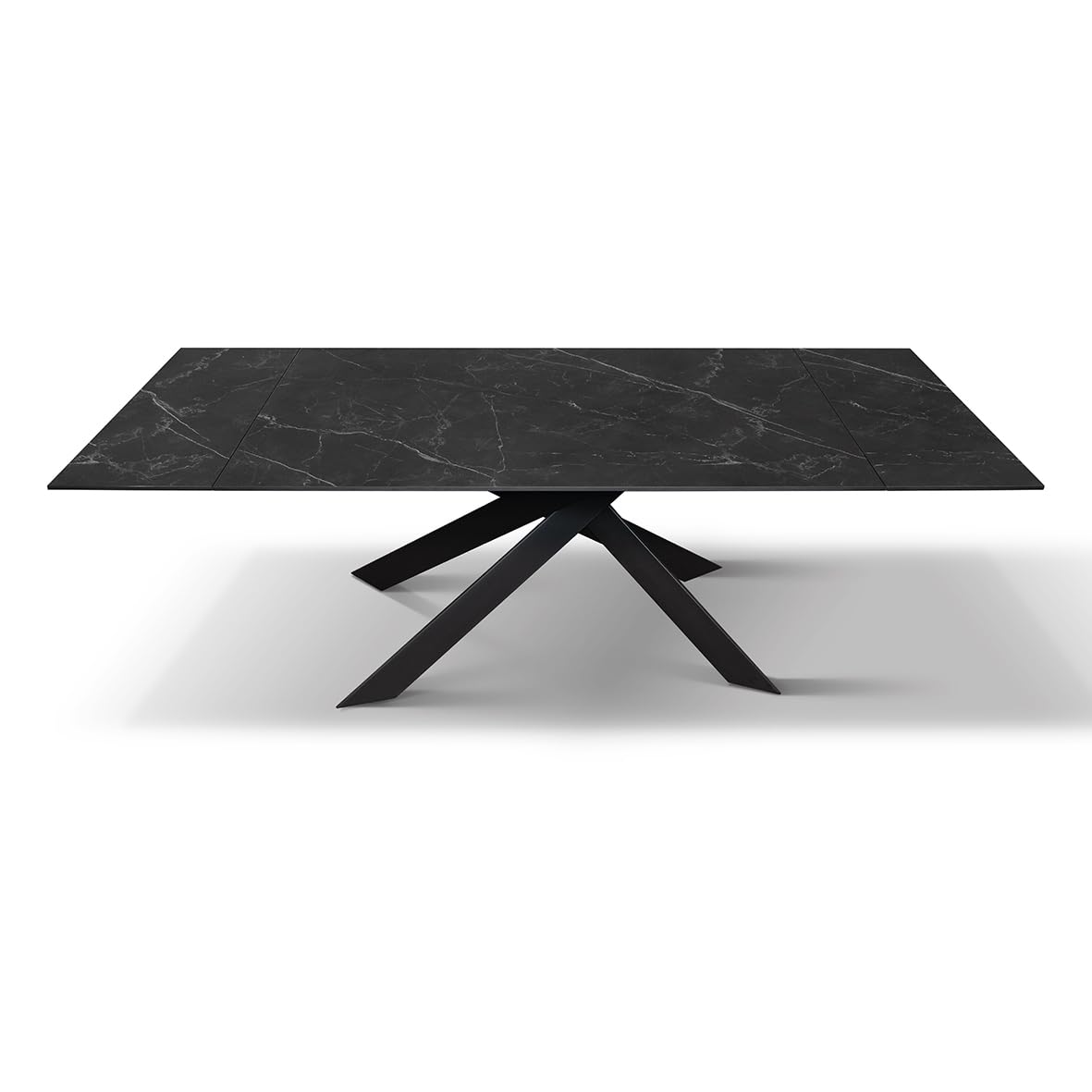 PAZZO DESIGN Tavolo Allungabile Eugenio, Piano Ceramica Calacatta Nero Lux, Gambe in Metallo Incrociate Nere, Cucina, Salotto, Ceramica, 160 x 90 x h76 cm - id_2287