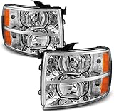 Headlights Assembly for 2007 2008 2009 2010 2011 2012 2013 Chevy Silverado 1500, 07-14 Silverado 2500HD 3500H DHeadlight, 07 Silverado New Body Style Headlights Headlamp, Chrome Housing Amber Corner