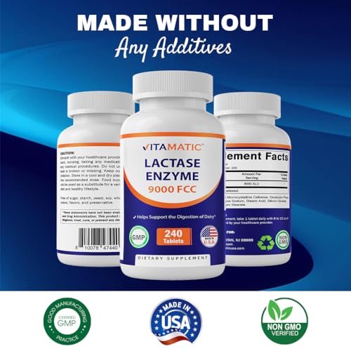 Vitamatic Lactase Enzyme 9000 FCC 240 Tablets - Lactose Intolerance Relief Caplets - Image 6