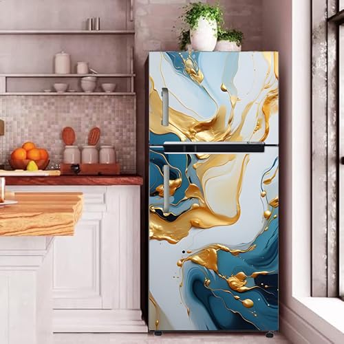 Image of DesignDecor Marble Refrigerator Door Sticker Full Cover Double Door | 3D Abstract Marble Fridge Door Sticker Waterproof PVC Vinyl Refrigerator Wrap Cover | Self Adhesive Size 24x60 Inch