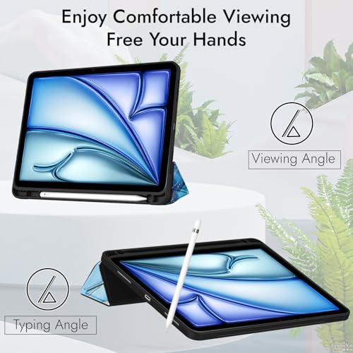 Image of Robustrion Case Cover for iPad Air 11 inch Cover M4 / M3 / M2 / iPad Air 5th Generation Cover /iPad Air 4th Generation with [Pencil Holder] for iPad Air 11 inch M4 M3 M2 /Air 4 5 10.9 inch - Marble Blue