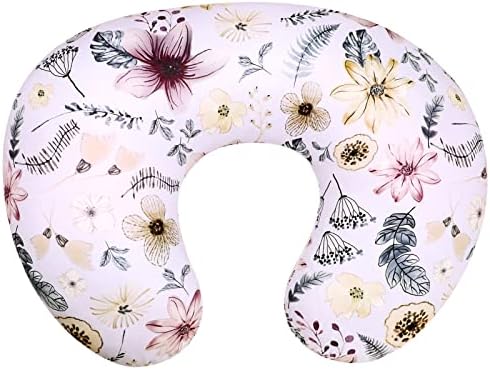 Jundetye Nursing Pillow Cover for Baby Girl and Boy, Ultra Soft Comfortable Stretchy Removable Slipcover for Newborn Breastfeeding Pillows, Watercolor Flower