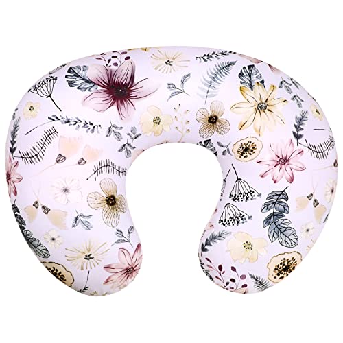 Image of Jundetye Nursing Pillow Cover for Baby Girl and Boy, Ultra Soft Comfortable Stretchy Removable Slipcover for Newborn Breastfeeding Pillows, Watercolor Flower
