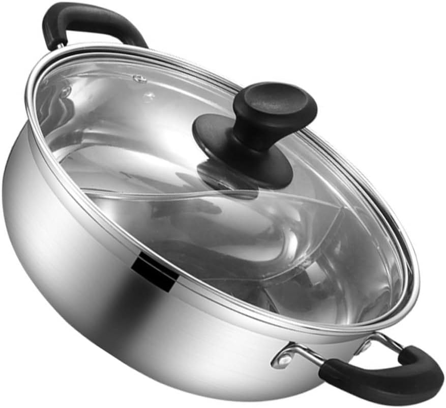 BESTYASH 1Pc Dual Flavor Hot Pot Stainless Steel Induction Cooker with Lid Practical Two Flavor Cooking Pot for Home Housewarming
