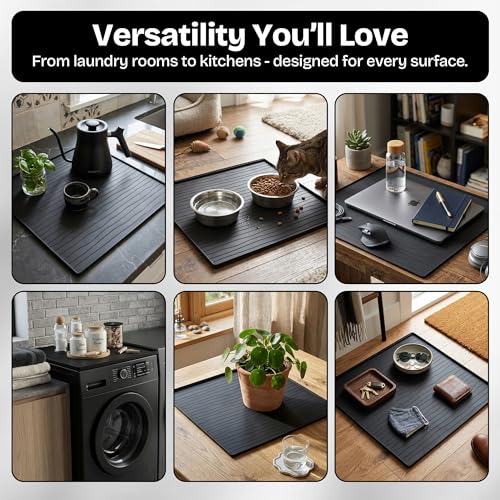 Image of 2 PC Washer and Dryer Topper Protector Mat 25 inchx25 inch, Laundry Washing Machine Top Cover Non-Slip, Waterproof, Silicone Large Washer and Dryer Covers for Top, (Dark-Grey Onyx) Dryer Top Protector Mat
