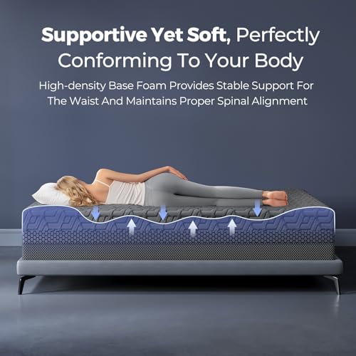 Image of Yaak 12 Inch King Size Memory Foam Mattress, Cooling Gel Made in USA, Grey | Medium firm, back pain relief, motion isolation, breathable, CertiPUR-US, Oeko-Tex, fiberglass free