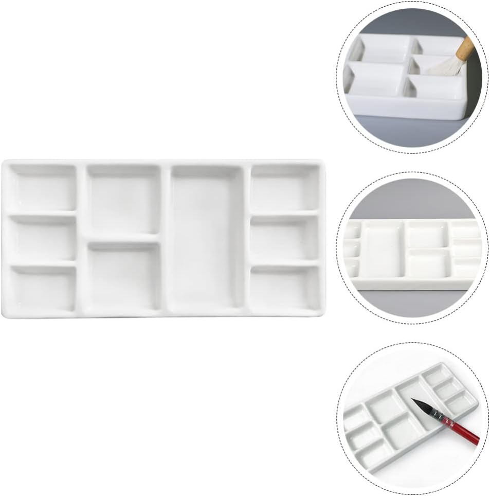 Watercolors Paint Pallets Ceramic Watercolor Paint Color Mixing Tray Rectangular Porcelain Gouache Pigment Holder for Home Office Enamel Tray