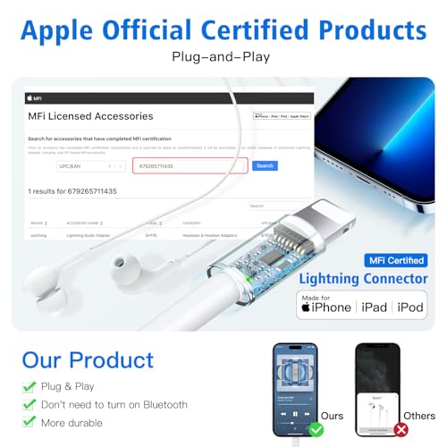 Image of Lightning Earphones for iPhone [𝐀𝐩𝐩𝐥𝐞 MFi Certified] HiFi Stereo Noise Canceling Headphones Wired in-Ear Earbuds Built-in Microphone & Volume Control for iPhone 14 /13 /SE /12 /11 /XR /8 /7 /XS 2 Pack