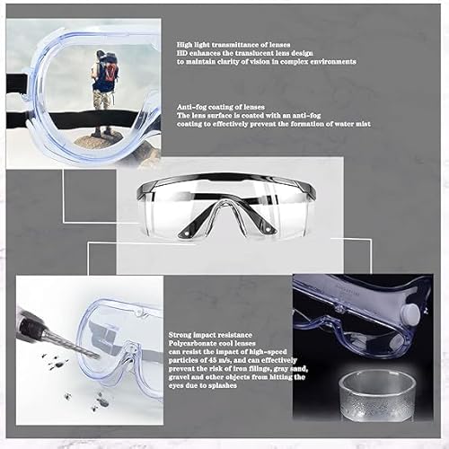 KAYLRE 2 PCS Schutzbrille - Arbeitsschutzbrille Antibeschlag Antispeichel Augenschutzbrille Vollsichtbrille Schutzbrille für Brillenträger Transparent
