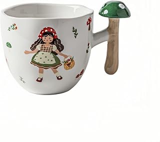 HUMOCHUSON Porcelana Taza De Cerámica De 280 Ml Con Asa Para Verduras, Pintada A Mano, Conejita, Taza De Café Y Agua - Hongo Verde