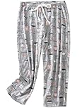 MIA LUCCE Pyjama Bottoms Womens Capri Cropped Pyjamas for Women Stretch Drawstring Soft Pj Bottoms Soft Lounge Sleepwear(Grey Coffee Cup,L)