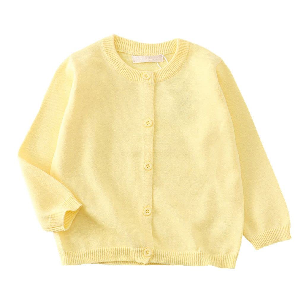 LNICEAR Toddler Boys Girls Crewneck Cardigan Sweaters Long Sleeve Kids Button Cotton School Uniform Knit Tops Outwear Light Yellow 12-18 Months