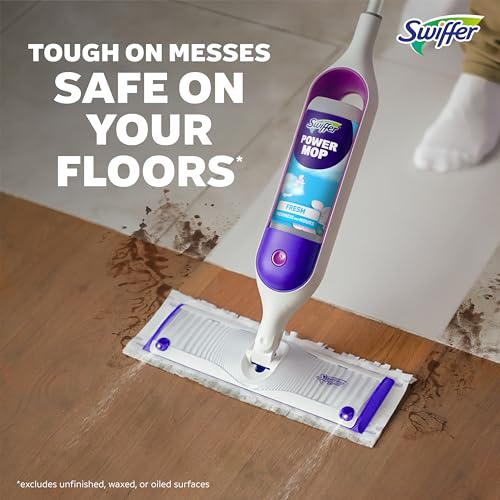 Swiffer PowerMop Mopping Kit for Floor Cleaning, Set Includes 1 Power Mop, 2 Replacement Pads, 1 Liquid Solution Refill, 2 Batteries, No Bucket Needed Electric Spray Cleaner, Multi-Surface and Wood - image 8
