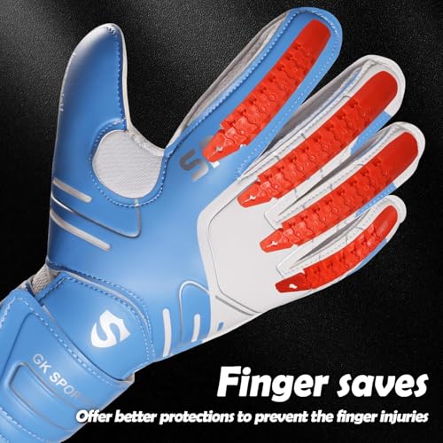 Sportout Youth&Adult Goalie Goalkeeper Gloves, Strong Grip for The Toughest Saves, with Finger Spines to Give Splendid Protection to Prevent Injuries,3 Colors (Blue, 6)