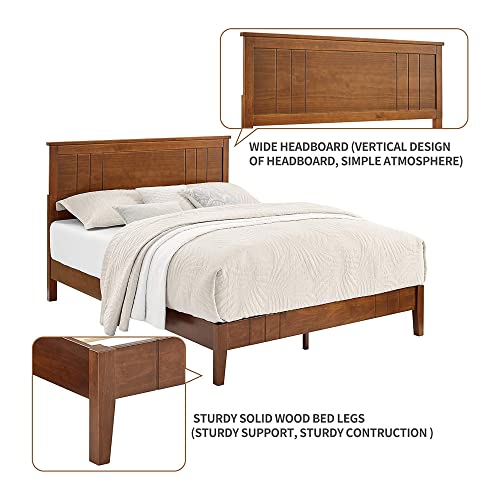Musehomeinc Mid-Century Modern Solid Wooden Platform Bed With Adjustable Height Headboard For Bedroom,King Size Wooden Bed Frame With Headboard,Wood Slat Support & No Box Spring Needed #TOP4