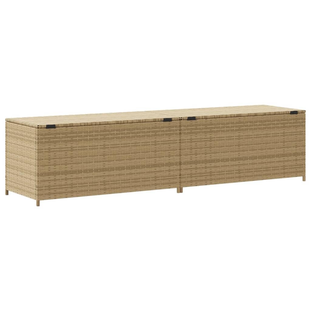 Cassapanca da giardino beige 469L polyrattan, impermeabile, resistente ai raggi UV, con molla a gas, per cuscini, cuscini e giocattoli, 200 x 50 x 58 cm