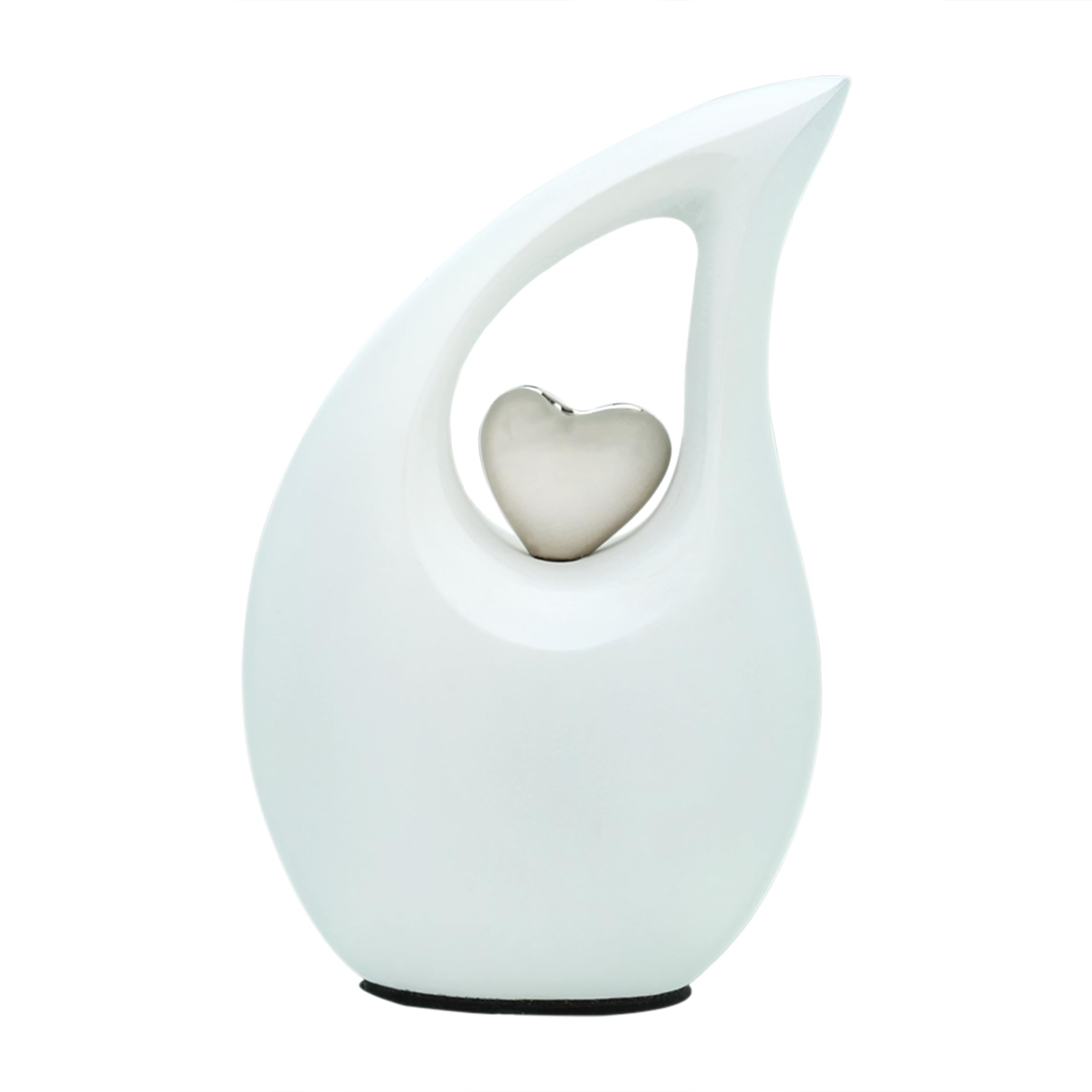 Urne funéraire en forme de larme blanche mate pour cendres humaines avec cœur argenté 3 pouces