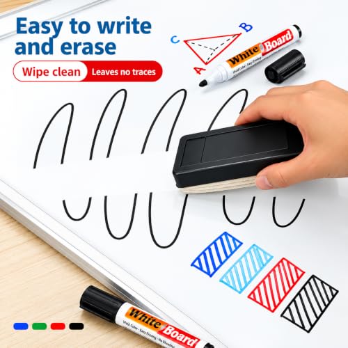 Image of KLIFFOO Whiteboard Markers with Duster Set, 3 Color Bold Point Marker Pens (Blue, Black & Red) with Board Eraser, Refillable & Erasable Ink, White Board Marker for Office, School & Classroom