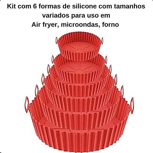 Kit 6 Formas Cestto Forro Silicone Para Air Fryer Microondas Assadeira Protetor Antiaderente, Conjun