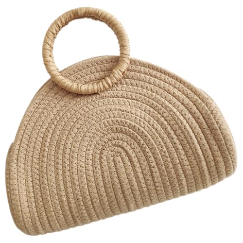 Grand panier en corde de coton tissé chic pour femme et sac de plage polyvalent