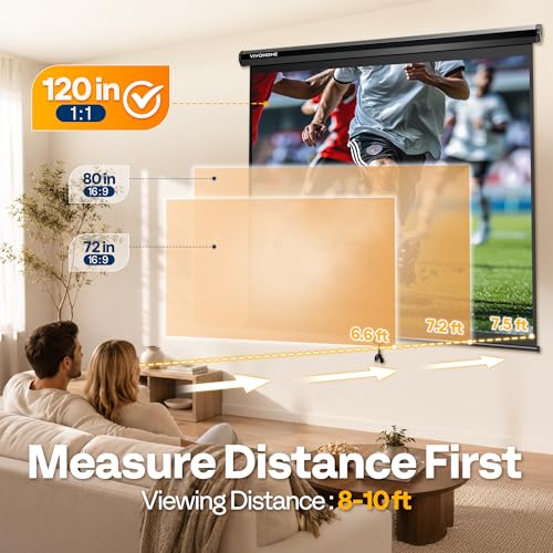 Image of VIVOHOME 120 Inch 1:1 Pull Down Projector Screen, Black | Manual Retractable 4K Projection Screen for Home Theater, Roll Up ALR Movie Screen for Ceiling and Wall Mount
