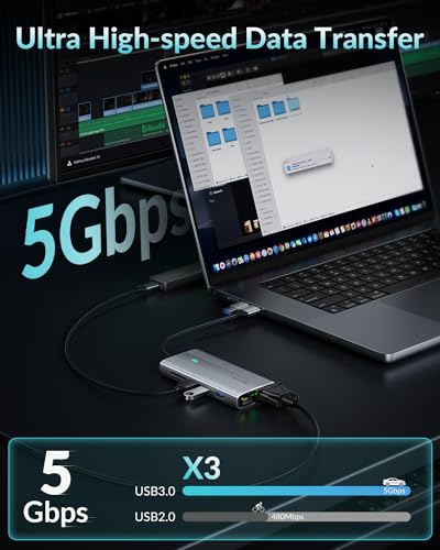 Estación de acoplamiento laptop DisplayLink USB C hub 12 en 1 PHIXERO plata 7